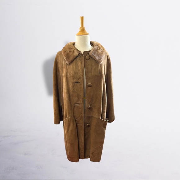 VINTAGE SUEDE AND FUR COAT BROWN - Picture 3 of 12